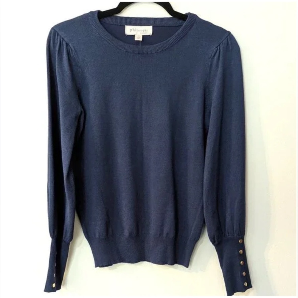 Philosophy Navy Long‎ Sleeve Top Puff Sleeve w/ Gold Buttons NWOT Size Large